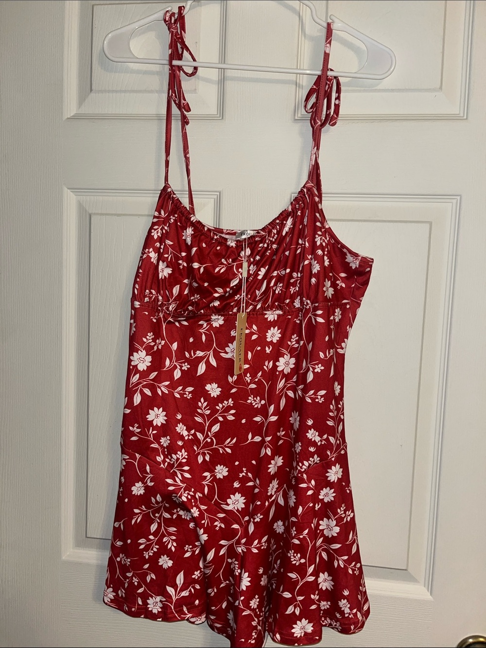 Red with white florals romper